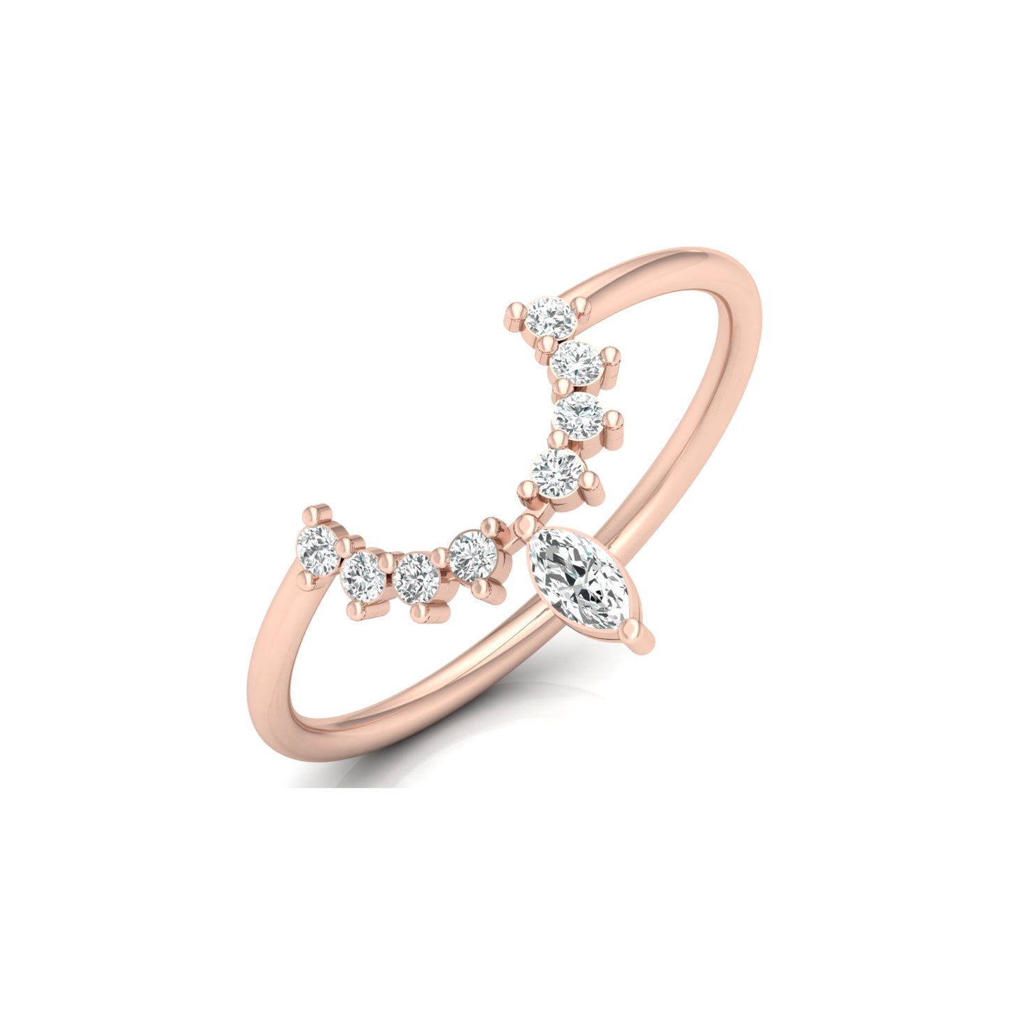 Marquise and Round Diamond Tiara Crown Ring In 14KT Gold Elegant Stacking Or Wedding Band for Women's