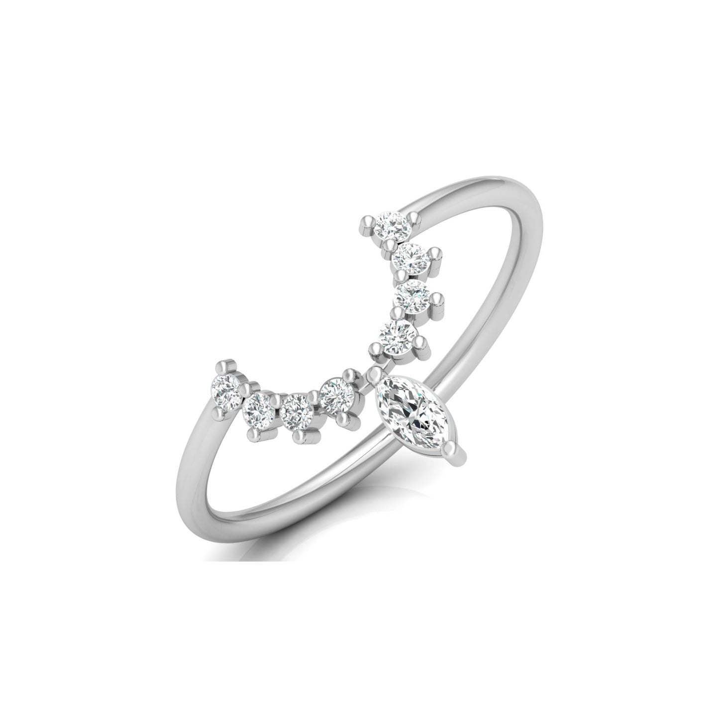 Marquise and Round Diamond Tiara Crown Ring In 14KT Gold Elegant Stacking Or Wedding Band for Women's