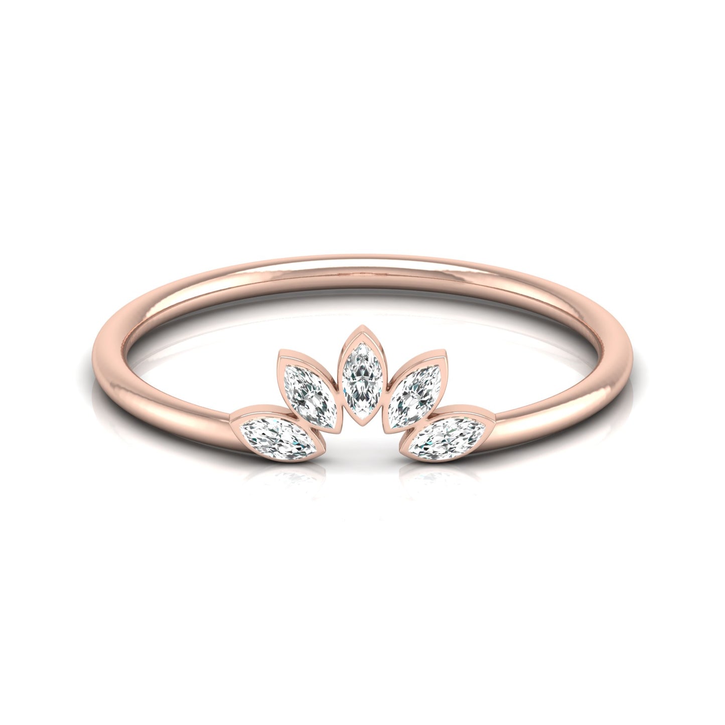Marquise Cut Diamond Curved Wedding Band Vintage Rose Gold Marriage Ring Crown Diamond wedding