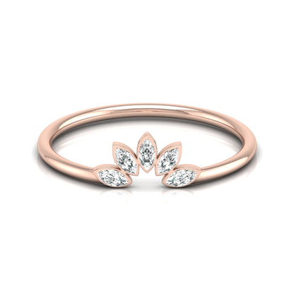 Marquise Cut Diamond Curved Wedding Band Vintage Rose Gold Marriage Ring Crown Diamond wedding
