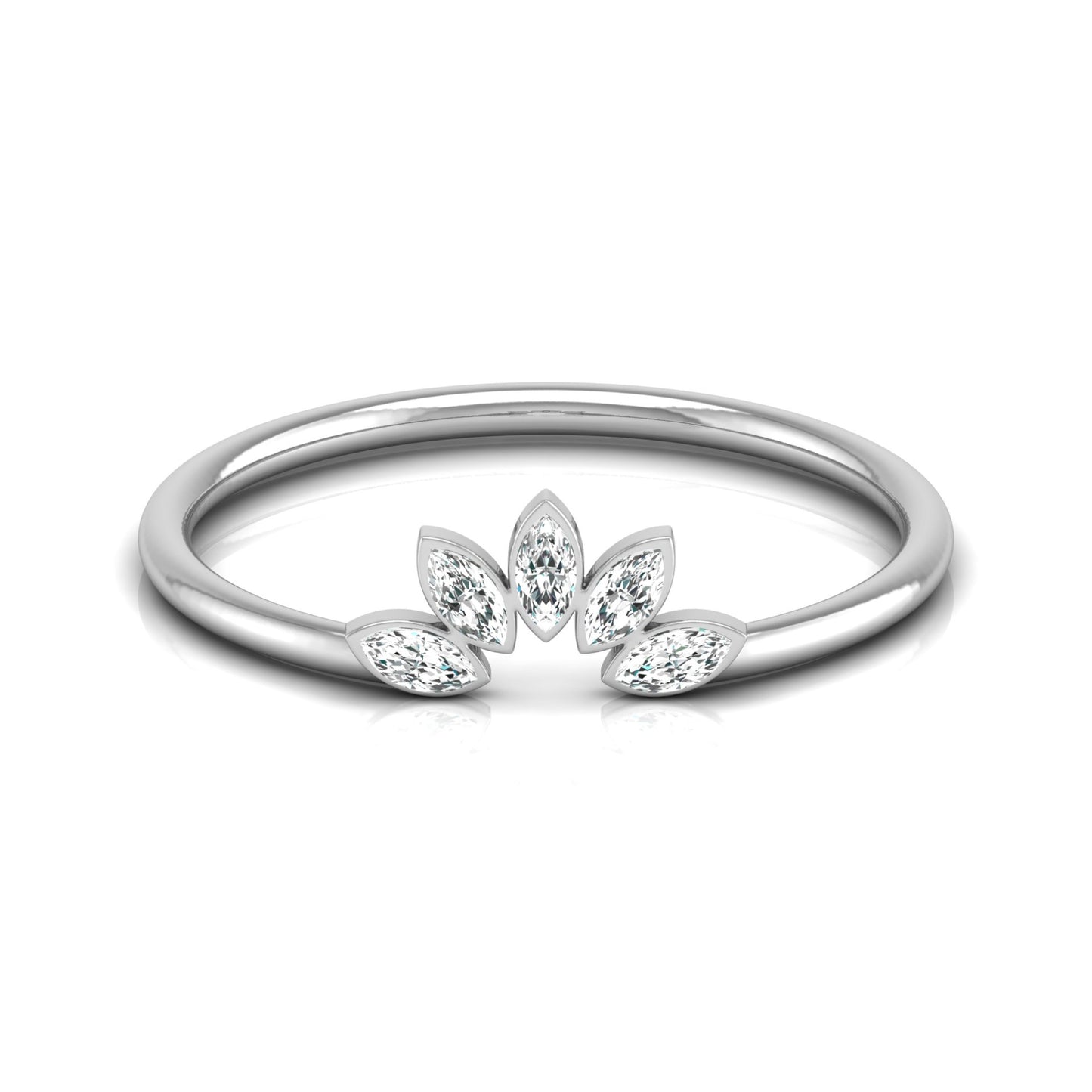 Marquise Cut Diamond Curved Wedding Band Vintage Rose Gold Marriage Ring Crown Diamond wedding