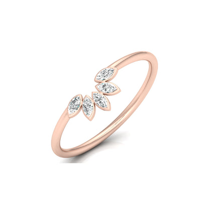 Marquise Cut Diamond Curved Wedding Band Vintage Rose Gold Marriage Ring Crown Diamond wedding