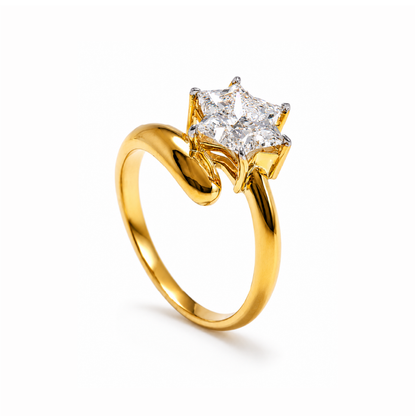 David Star Cut Lab Grown Diamond Solitaire Yellow Solid Gold Ring