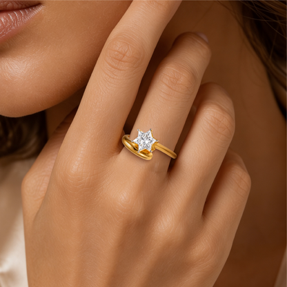 David Star Cut Lab Grown Diamond Solitaire Yellow Solid Gold Ring