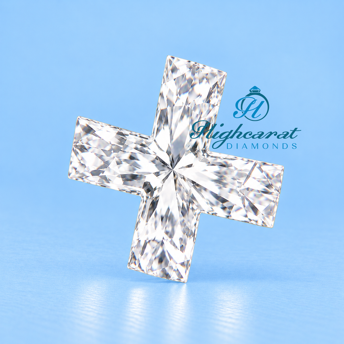 Lab grown X shape certified diamond top view with facet details