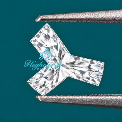 Y letter shaped lab grown certified diamond angled side view