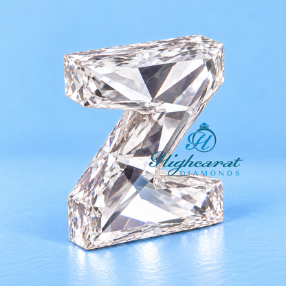Lab grown Z shape certified diamond top view showing facets