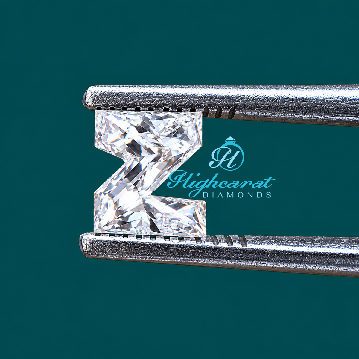 Close-up of Z alphabet shaped lab grown certified diamond details