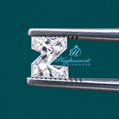 Close-up of Z alphabet shaped lab grown certified diamond details